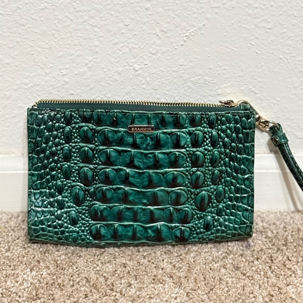 Brahmin Teal Crocodile Embossed Wristlet